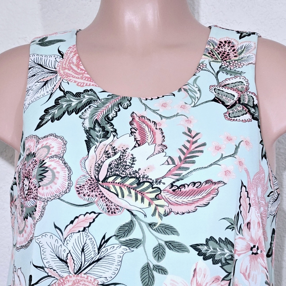 Chenault Sleeveless Blouse Tank Top Green Multicolor Floral Lace - Picture 2 of 7
